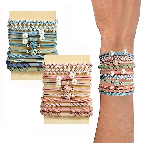 RIXERKOC 20Pcs Boho Haargummis für Frauen, Dual-Use Armbänder und Haargummis für dickes Haar/Pony Tails, keine Beschädigung Haar-Accessoires für Mädchen