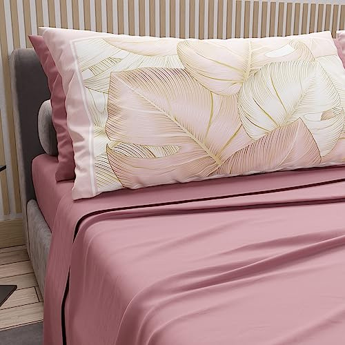 PETTI Artigiani Italiani - Lenzuola in Cotone con Federe in Stampa Digitale, Lenzuola Letto Singolo, Completo Letto Singolo, Cipria, 100% Made in Italy