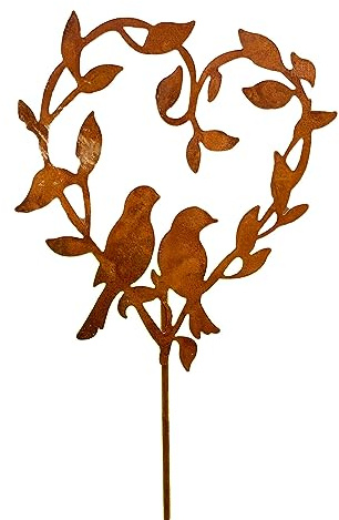 Darthome Garden Stake 18x65cm Birds In Love Steel Rusted Metal Robin Decor Lawn Spike Ornament