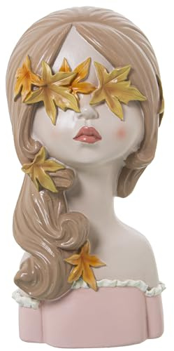 DRW Figura di Un Busto di Ragazza con Fiori in Resina 16x15x30cm, Vari Colori