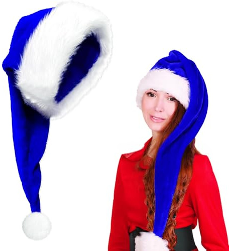 75cm Plüsch Nikolausmütze,Warm Dicker Nikolaus Mütze für Erwachsene Weihnachtszubehör,Deluxe-Weihnachtsmannmützen mit Samt und Plüschbesatz für Weihnachts Neujahr Geschenke Weihnachtsfeier Lieferungen