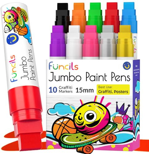 10 Farben Jumbo Acrylstifte Set, 15mm Acrylfarben Breit, 3-in-1 Jumbo Farb stifte, Acrylstifte für Steine ​​Wasserfest, Farbstifte Fein zum Bemalen von Holz Leinwand Glas Karton Korpus Straßenkünstler