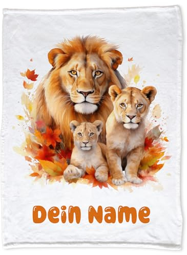 GRAZDesign Babydecke mit Namen Familie Mädchen & Junge Kuscheldecke für Babys und Kleinkind, Geschenk zur Geburt, Taufe 100x75cm (Löwen, Fleecedecke)