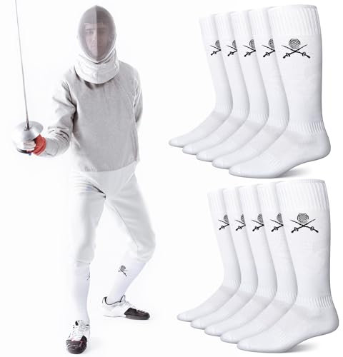 Glitopper 5 Paar Fechtsocken für Epiensäbel und Folie, weiße Baumwolle, kniehohe Socken, bequeme Unterstützung, athletische Strümpfe für Männer und Jugendliche