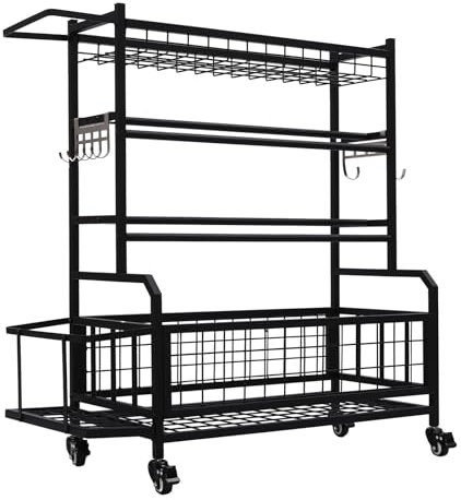 Kurzhantelständer Hantelablage - Dumbbell Rack mit 2 Regalen, Langhantel-Ständer, für Kurzhanteln aller Gewichte,mit Universalrad,Haken, bis 136kg, Schwarz
