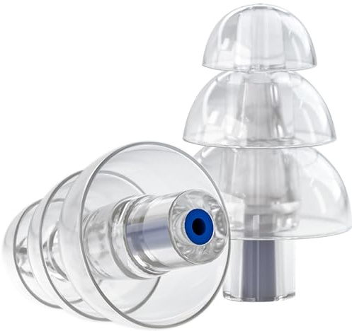 PureFilters Bouchons d'oreilles transparents | Protection auditive pour musiciens | Protection auditive en silicone hypoallergénique avec spray de nettoyage et boîte de transport | Protection auditive