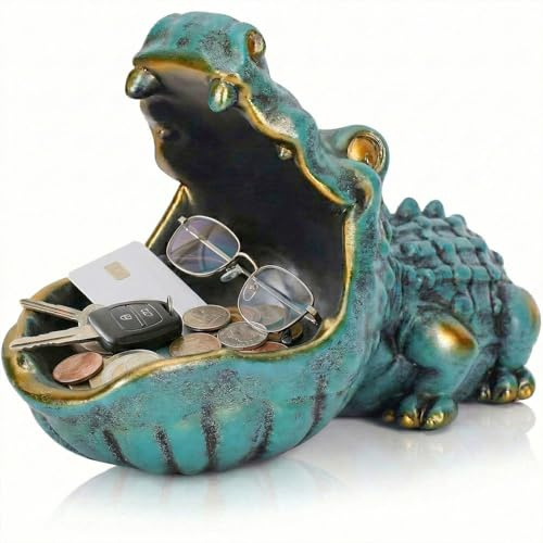 LCCCK Krokodil-Süßigkeitenschale, lustige Schlüsselschale für den Eingangstisch, grüne Mund-Skulptur – für Büro, Eingang, Kunst