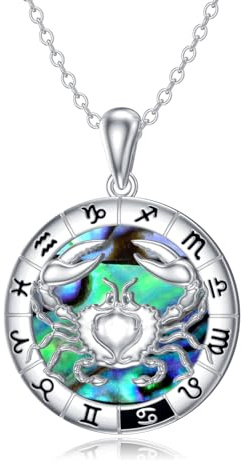enjoylifecreative Damen 12 Sternzeichen Halskette 925er Sterling Silber Horoskop Abalone Muschel Anhänger Kette Sternbilder Astrologie Geburtstag Schmuck Geschenke für Frauen Mädchen