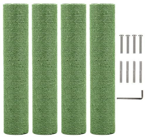 Kathson 4PCS Cat Scratching Post Replacement 15 Natural Jute Spare Extension Scratch Post for Cats Tree DIY Craft Refill Pole Parts Hemp Rope Scratcher Climbing Perch for Indoor Kitten Green