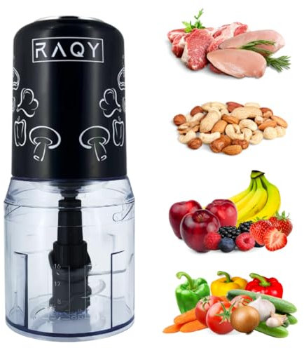 RAQY 400W Mini Food Processor, Food Chopper, 500mL Shock-Resistant Bowl – Vegetable Chopper & Meat Grinder, Powerful and Durable Quad Stainless Steel Blades