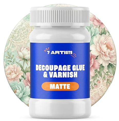 7 Artists Colla e Vernice per Decoupage Opaca 100 ml – Colla per Decoupage Trasparente | Fissativo & Finitura Protettiva per Legno, Ceramica, Vetro, Mobili Decorati con Carta di Riso, Tovaglioli