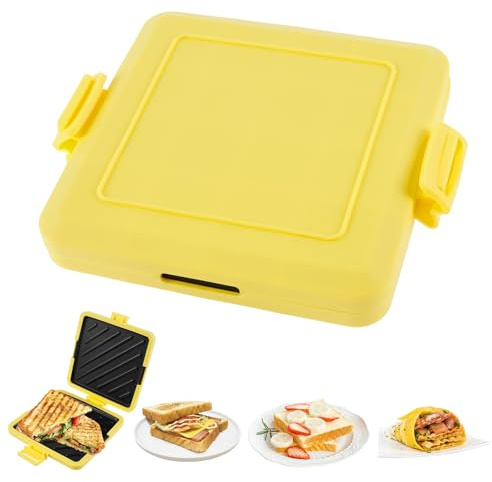 Microwave Toastie Sandwich Maker,Wireless Toastie Maker with Adjustable Silicone Straps,Nonstick Plate Breakfast Sandwich Maker,Camping Sandwich Toaster for Cooking Crispy Sandwiches (Yellow)