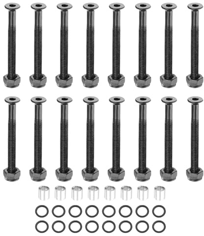 PATIKIL Kit de Hardware para Skateboard, Incluye 16 Tornillos de Montaje de 1-3/4 16 Tuercas de Eje 8 espaciadores 16 Arandelas para Ruedas de Skateboard, Negro
