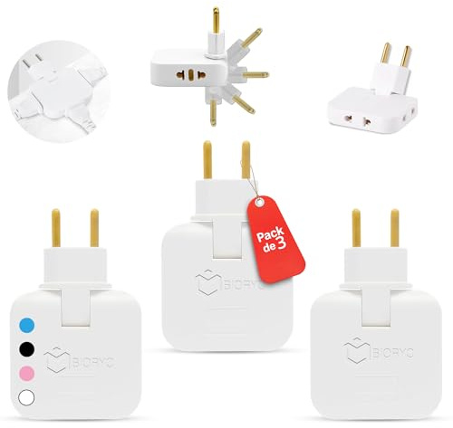 BIORYC ® Paket med flera vägguttag med 3 uttag med vridbart huvud (vit 3)