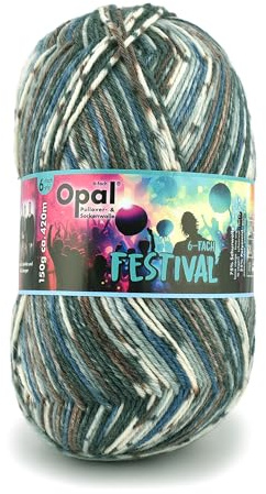 Opal Festival, 6-fach Sockenwolle, 150 g / 420 m, Nadelstärke 3-4, 75% Schurwolle, 25% Polyamid, schöne Farben, weich, saugfähig, strapazierfähig (11421 Security)