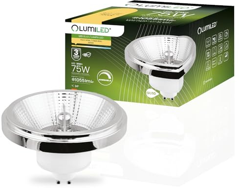 Lumiled LED ES111 GU10 10W dimmbar ersetzt 75W 1055 lm 3000K 24° | Leuchtmittel, Spannung 230V, Strahler Silber Aluminium, dimmbares LED-Leuchtmittel, Downlight für Wohnräume, Geschäfte Küche