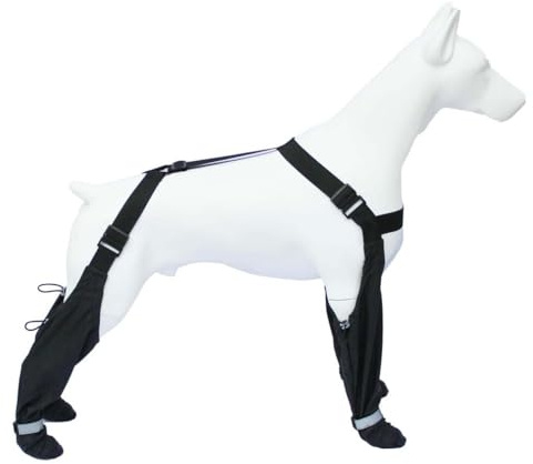 LUCKKY Dog Suspender Booties, Hundestiefel mit Hosenträgern, Hundestiefel-Leggings, Verstellbare rutschfeste reflektierende Hundestiefel, wasserdicht Hundeschuhe für mittelgroße und große Hunde (L)
