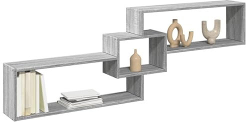 Gecheer Wandschrank Hängeschrank Hängevitrine Wandschränke Oberschrank Wandhängeschrank Wandregal Badschrank Schrank Lagerschrank Wandmontage 158x18x53 cm Grau Sonoma Holzwerkstoff