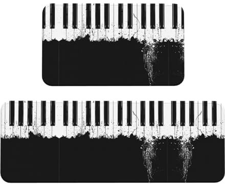 Bkdogkt Lot de 2 petits tapis de cuisine antidérapants et lavables avec imprimé piano