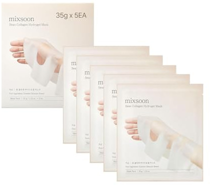 mixsoon Mascarilla de colágeno de hidrogel de frijol, 1 paquete (35 g x 5 ea), nutrición a base de plantas, brillo, hidratación todo en uno, reafirmante, ingredientes que absorben con el tiempo