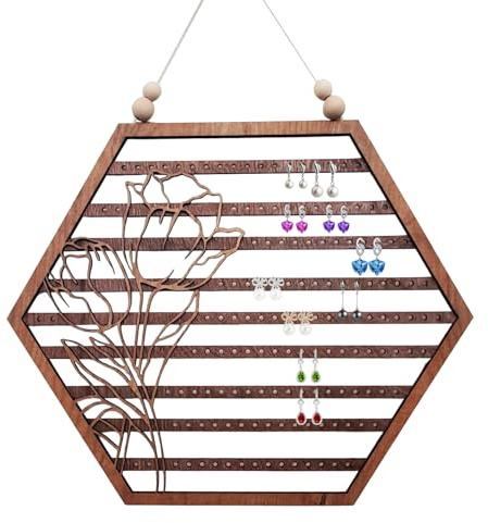 Organisateur mural de boucles d'oreille en bois - support de murs, support de rangement de bijoux, cadre de montage élégant | Creative Moon Hexagon Rack organise les accessoires embellit chambre à cou
