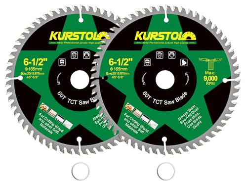 KURSTOL Hoja de Sierra Circular - 165 x 20mm 60T TCT Discos Corte para Madera, Plástico, Contrachapado, Tableros de Partículas, Tableros Multicapa (2 piezas)