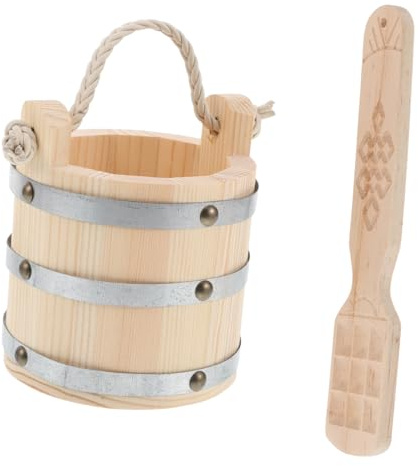 TOPPERFUN Rustikaler Holzeimer mit Schaufel und Löffel, 1 Satz Beige | Massive Ausführung, Nahtlose Fertigung, Formstabil und Lebensmittelecht, für Haushalt und Gastronomie
