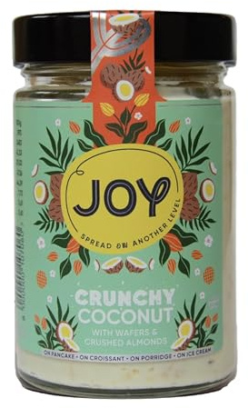 JOY Spread Crunchy Coconut Spread 330g – Flavorful Spreadable Coconut with Wafers and Chopped Almonds – Perfect for Toast, Baking, and Desserts