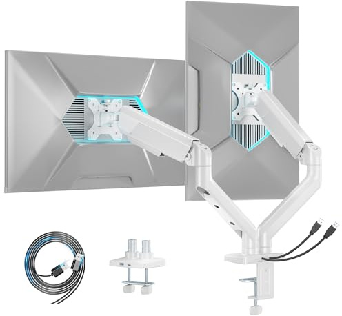 ARES WING Dual Monitorarm für 2 Monitore 17-35 Zoll, USB-A/C, Weiß | Dual Monitorarm mit 2-12 kg Tragkraft, Monitorarm mit Kabelmanagement – Neig-/Schwenk-/Drehbar, VESA 75/100 mm