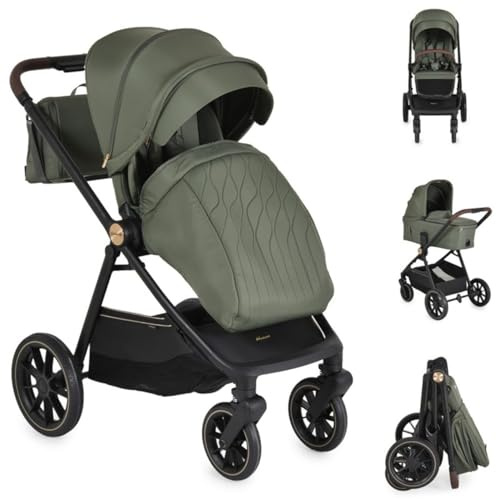 Cangaroo Kombikinderwagen Celebrity 2 in 1 Stoßdämpfer PU-Rollen Wickeltasche grün