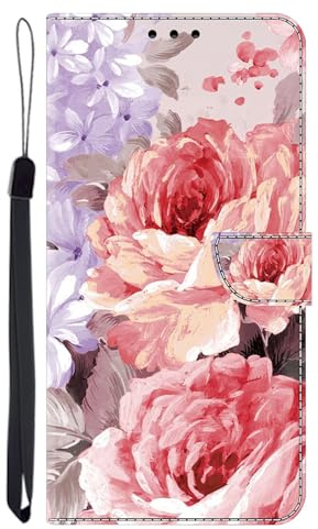 TUUNKMUY Funda para Motorola Moto G22, funda de piel, funda para Motorola Moto G22, diseño de flores, resistente a los golpes, imán plegable, ranuras para tarjetas, función atril, funda tipo cartera