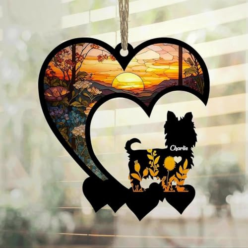 Luckluccy Yorkshire Terrier Suncatcher,Personalized Yorkshire Terrier Memorial with Name,Yorkshire Terrier Loss Suncatcher,Dog Remembrance Gift,Dog Memorial Ornament,Loss of Dog Sympathy Gift