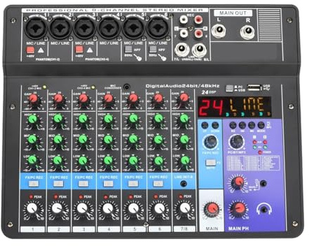 8 Channel Mixing Console 24 Effect 48V Bluetooth Audio Sound Mixer USB PC Record Play Table For Guitar Studio Recording Easy To Use