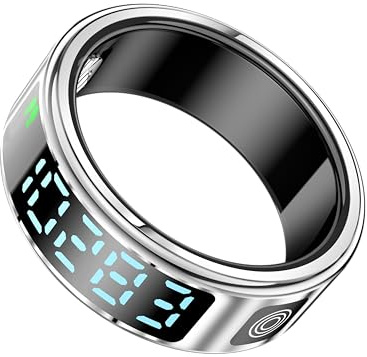 Beafon, Felixx SR21D Bague intelligente avec écran LED, bouton tactile, reconnaissance des gestes pour applications, argent, taille 12 (67,2 mm), suivi de fitness, fréquence cardiaque, oxygène dans le