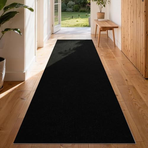 Homwiz Tapis Couloir Long Antidérapant et Lavable, Tapis de Passage Autoadhésif pour Entrée Cuisine Chambre Salon Couloir, Nettoyage Le Pièges à Saleté pour Intérieur (Noir, 180x60 cm)