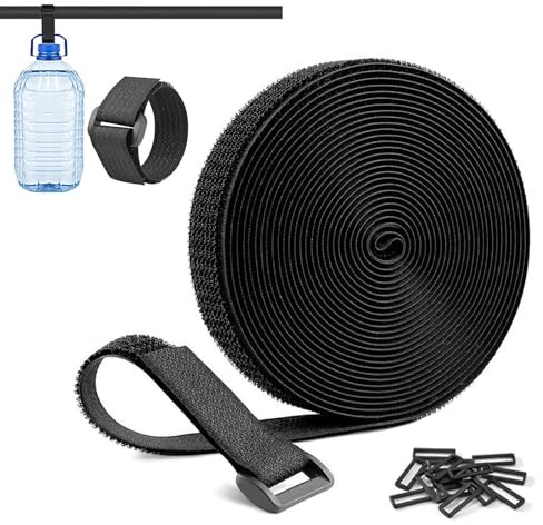 5m Hook and Loop Tape with 25 Buckles Reusable Velcro Straps Heavy Duty Adjustable Cable Ties Elastic Strap for Cable Management and Organisation