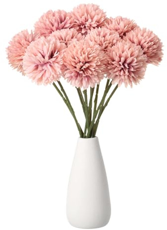 QUARKZMAN 12pcs Flores Artificiales De Bola De Crisantemo Rosa Polvoriento | Flores Falsas De Crisantemo, Ramo Flores Falsas De Seda, Para Decoración De Hogar Jardín Boda Fiesta