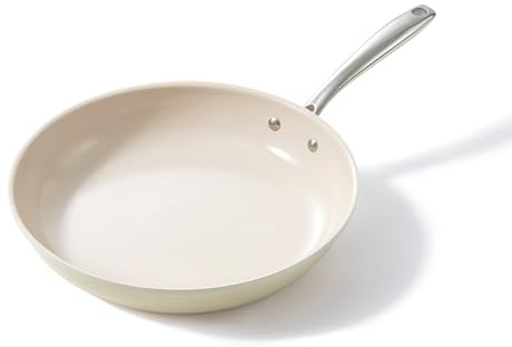Redchef Pan induzione 28 cm, rivestimento antiaderente in ceramica, padelle con manico in acciaio inox, senza PFOA, senza PFAS, senza PTFE, adatti al forno, beige