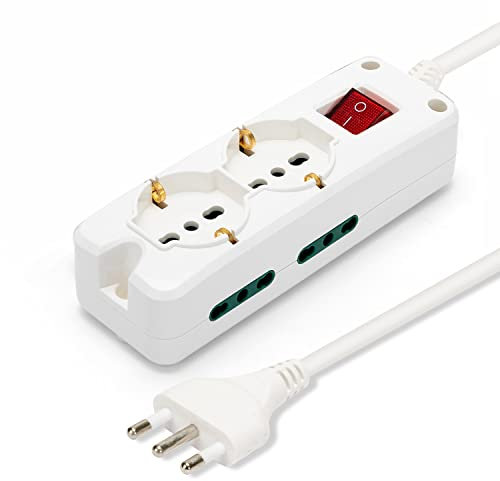 Velamp Multipresa - 2 Prese Polivalenti (Schuko + 10/16A) + 4 Prese Bivalenti (10/16A) - Interruttore Luminoso – Colore Bianco