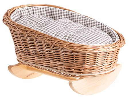 e-wicker24 Handgeflochtene Weidenwiege für Puppen – reizendes und langlebiges Puppenbettchen Puppenwiege ideal für fantasievolles Spielen Kinderzimmerdekoration Schaukelbett aus Korbgeflecht