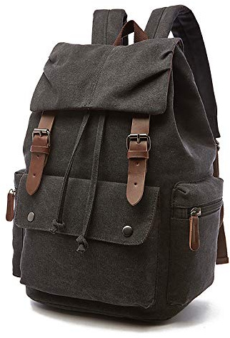 Rufun Sac à Dos en Toile Cartable Vintage pour Ordinateur Portable Daypack Randonnée Voyage Grande capacité Sac Unisexe (Noir)