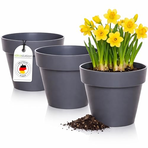 idea-station IBI macetas plastico 3 x 14 cm - Antracita - maceteros Decorativos Interior - jardineras Exterior
