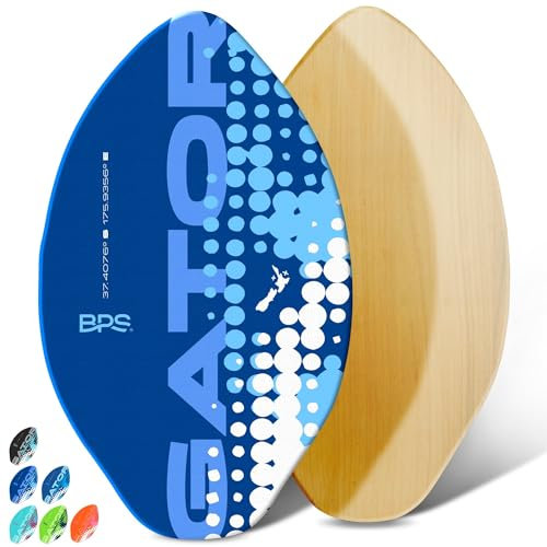 Vitorhytech 'Gator' Skimboards with Colored Eva Grip Pad and High Gloss Clear Coat | Wooden Skim Board with Grip Pad for Kids and Adults | Choose from 3 Sizes and Traction Pad Color