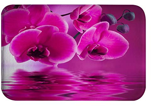 A.Monamour Badematten Badteppiche Badvorleger Lila Phalaenopsis Orchidee Blume Blüte Reflexion In Wasser Zen Spa Natur Floral Flanell rutschfeste Boden Teppichboden Teppiche Zimmermatte 40x120cm