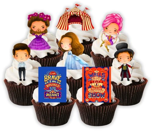 The Greatest Show Inspired Cake Toppers – Circus Carnival Party Decorations – Vintage Showman Theme – Edible Wafer Card – 5cm/2 Inch PRECUT (Pack of 24)