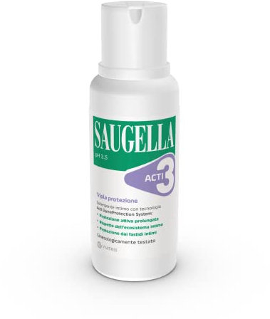 Saugella Acti3, Detergente Intimo, pH 3.5, con Timo e Zinco, Protezione Rafforzata contro Bruciore, Prurito e Odore, Adatto in Gravidanza e Durante il Ciclo Mestruale, 250 ml