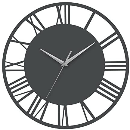 Warmiehomy Big Wall Clock 30cm Round Wall Clock Vintage Roman Numeral Silent Non-ticking Hanging Clock for Home Garden Office Restaurant Hotel Cafe Decoration, Grey, Silver Pointer