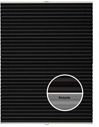ondeco Plissee Thermo ohne Bohren mit Klemmträger,Sonnenschutz für Fenster innen, lichtschutz und Blickdicht, Faltrollo Sichtschutz für Tür, Jalousie Rollo leicht verdunkelnd Schwarz 100x130 cm
