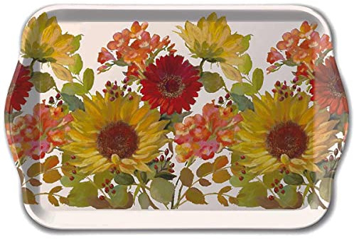 E+N Bandeja decorativa con diseño de ramo de flores, acuarela, amarillo, multicolor, 15 x 23 cm, melamina a mano