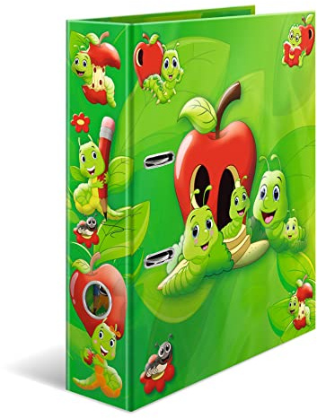 HERMA Ordner A4 Apfel-Grün Set, 10 Stück, 7 cm breit, Ringordner mit Kindergarten Motiv, bunter Aktenordner mit Innendruck für Jungen, Mädchen und Kinder